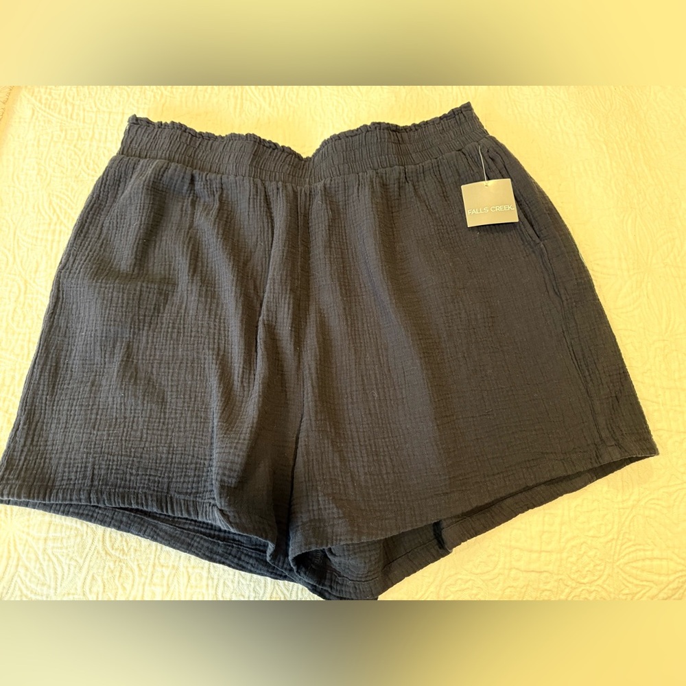 Falls Creek black cotton gauze pull on shorts 3X NEW